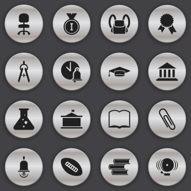 16 düzenlenebilir Üniversitesi simgeler kümesi. Çantanı, Kütüphane ve zafer madalyon gibi simgeler içerir. Web, mobil, UI ve Infographic tasarımı için kullanılabilir.