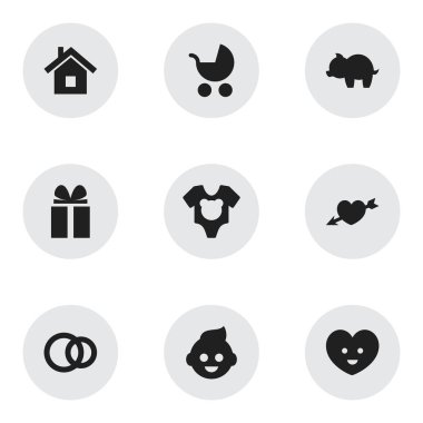 9 düzenlenebilir millet simgeler kümesi. Perambulator, aşk, ev ve daha fazla gibi simgeler içerir. Web, mobil, UI ve Infographic tasarımı için kullanılabilir.