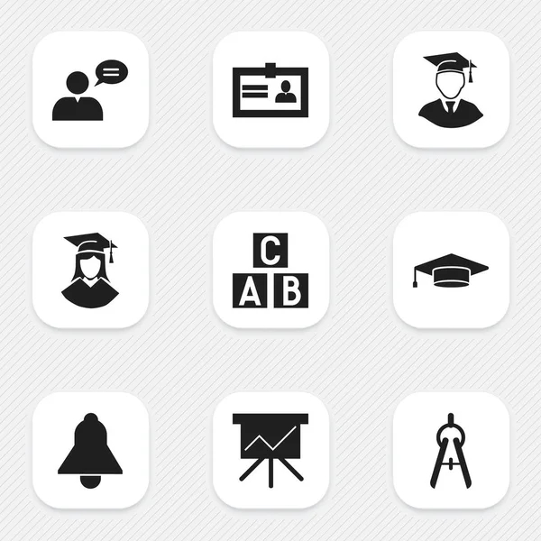 Set de 9 iconos editables de la universidad. Incluye símbolos tales como certificación, tablero del gráfico, campana y más. Puede ser utilizado para el diseño de la tela, móvil, interfaz de usuario e infografía . — Vector de stock