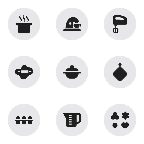 Készlet 9 szerkeszthető Cook ikonok. Magában foglalja a szimbólumok, mint például ki, keverő, fazék, és több. Lehet használni a Web, mobil, Ui és Infographic Design. — Stock Vector