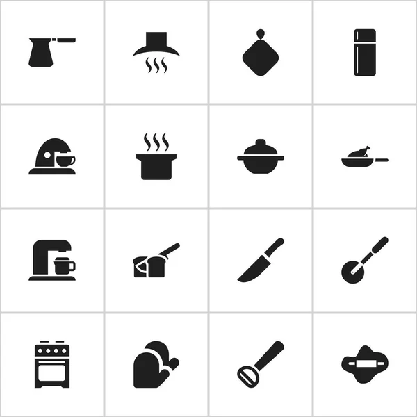 Conjunto de 16 iconos de cocina editables. Incluye símbolos tales como panadería, Pot-Holder, taza y más. Puede ser utilizado para el diseño de la tela, móvil, interfaz de usuario e infografía . — Archivo Imágenes Vectoriales