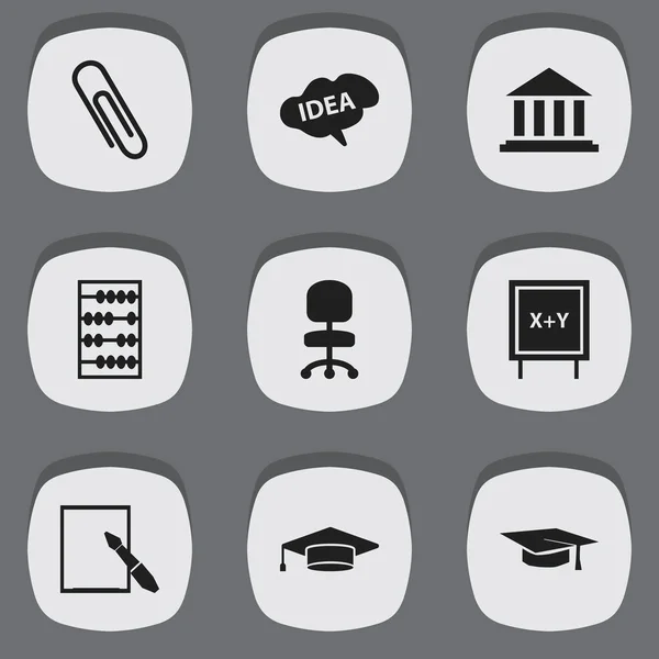 Set de 9 iconos editables de la universidad. Incluye símbolos como pizarra, mente, grapas y más. Puede ser utilizado para el diseño de la tela, móvil, interfaz de usuario e infografía . — Archivo Imágenes Vectoriales