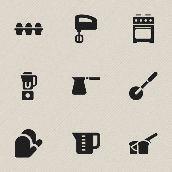 Set von 9 editierbaren Kochsymbolen. enthält Symbole wie Herd, Handmixer, Rührwerk. kann für Web-, Mobil-, UI- und Infografik-Design verwendet werden. — Stockvektor