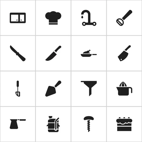 Conjunto de 16 iconos de comidas editables. Incluye símbolos tales como exprimidor, tapa del cocinero, exprimidor y más. Puede ser utilizado para el diseño de la tela, móvil, interfaz de usuario e infografía . — Vector de stock