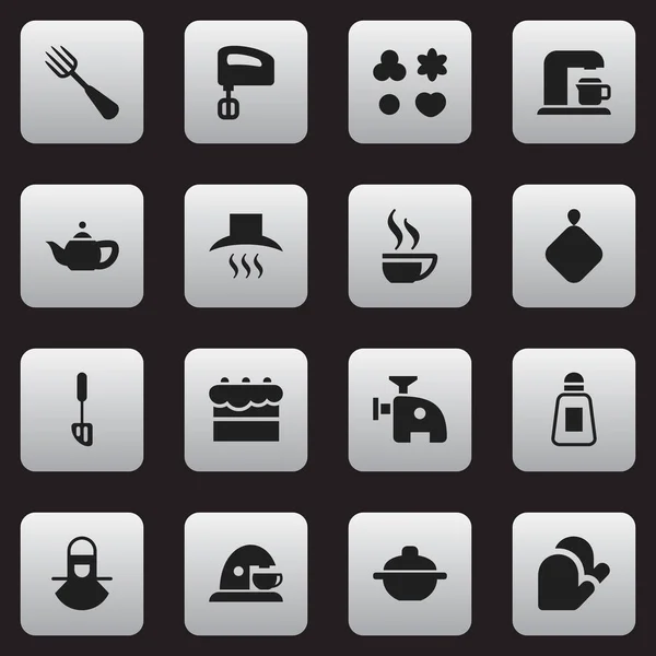 Набір з 16 редаговані приготування іконок. Включає в себе символи, такі як Кубок, Saltshaker, агітатор і багато іншого. Може використовуватися для веб, мобільні, призначеного для користувача інтерфейсу і інфографіки дизайн. — стоковий вектор