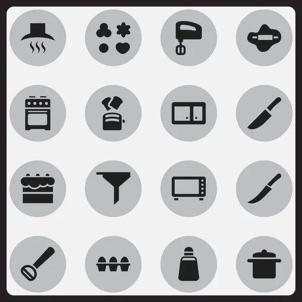 Conjunto de 16 ícones de cozinha editáveis. Inclui símbolos como fogão, pão de fatia, panelas e muito mais. Pode ser usado para Web, Mobile, UI e design infográfico . — Vetor de Stock