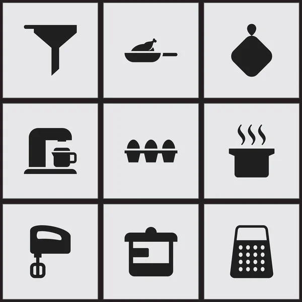 Set de 9 iconos de cocina editables. Incluye símbolos como fabricante de bebidas, olla de sopa, trituradora y más. Puede ser utilizado para el diseño de la tela, móvil, interfaz de usuario e infografía . — Vector de stock