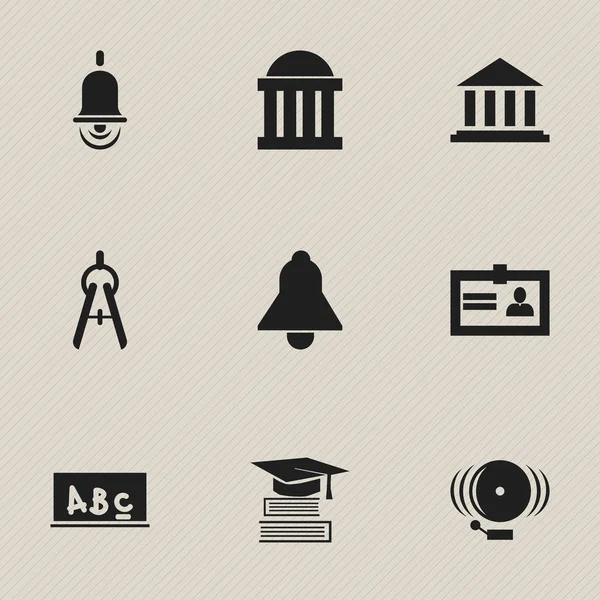 Set de 9 iconos de graduación editables. Incluye símbolos como educación, campana de alarma, sala de audiencias y más. Puede ser utilizado para el diseño de la tela, móvil, interfaz de usuario e infografía . — Archivo Imágenes Vectoriales