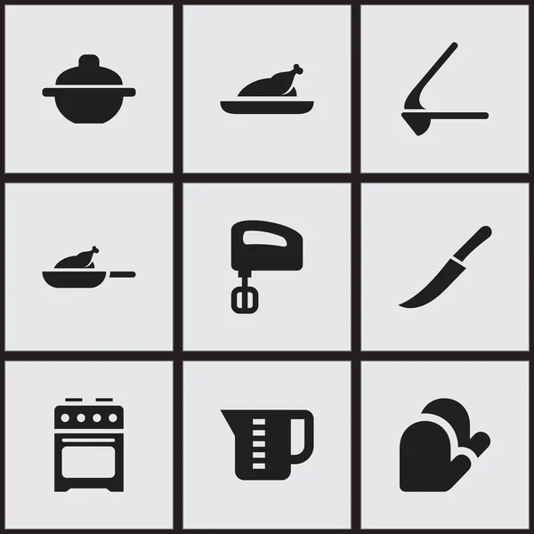 Ensemble de 9 icônes de cuisine modifiables. Comprend des symboles tels que l'épée, agitateur, poulet frit et plus. Peut être utilisé pour le Web, mobile, interface utilisateur et infographie . — Image vectorielle