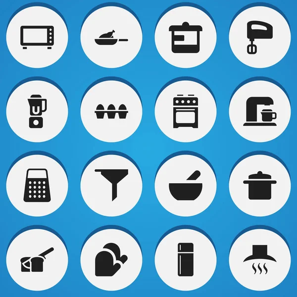 Conjunto de 16 iconos de comidas editables. Incluye símbolos como filtrado, utensilio, agitador y más. Puede ser utilizado para el diseño de la tela, móvil, interfaz de usuario e infografía . — Vector de stock