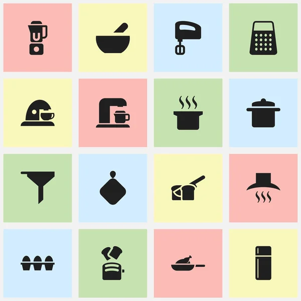 Set von 16 editierbaren Kochsymbolen. enthält Symbole wie Eierkarton, Grill, Scheibenbrot und mehr. kann für Web-, Mobil-, UI- und Infografik-Design verwendet werden. — Stockvektor