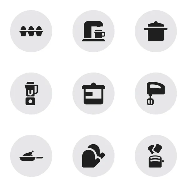 Set de 9 iconos de comidas editables. Incluye símbolos como la parrilla, agitador, rebanada de pan y más. Puede ser utilizado para el diseño de la tela, móvil, interfaz de usuario e infografía . — Archivo Imágenes Vectoriales