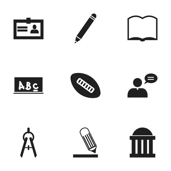 Set Of 9 Editable Education Icons. Includes Symbols Such As Writing, School Board, Math Tool And More. Can Be Used For Web, Mobile, UI And Infographic Design. — Stock Vector