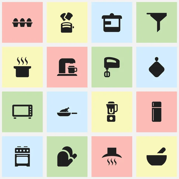 Set de 16 iconos de cocina editables. Incluye símbolos como la capilla de la cocina, filtrado, refrigerador y más. Puede ser utilizado para el diseño de la tela, móvil, interfaz de usuario e infografía . — Archivo Imágenes Vectoriales