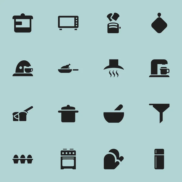 Conjunto de 16 iconos de alimentos editables. Incluye símbolos tales como sopa, utensilio, filtrado y más. Puede ser utilizado para el diseño de la tela, móvil, interfaz de usuario e infografía . — Archivo Imágenes Vectoriales