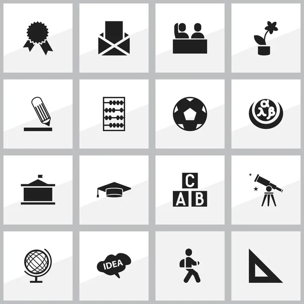 Ensemble de 16 icônes universitaires modifiables. Comprend des symboles tels que pot de plante, université, étudiant et plus. Peut être utilisé pour le Web, mobile, interface utilisateur et infographie . — Image vectorielle