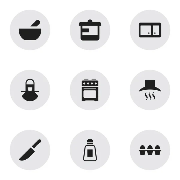 Set de 9 iconos de cocina editables. Incluye símbolos como utensilio, sopa, salero y más. Puede ser utilizado para el diseño de la tela, móvil, interfaz de usuario e infografía . — Vector de stock