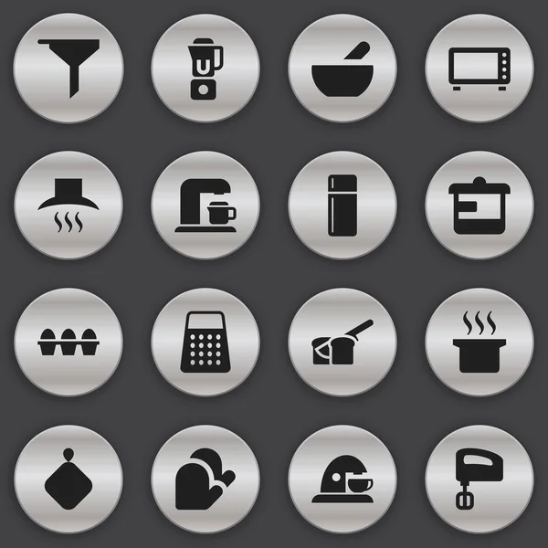 Conjunto de 16 iconos de alimentos editables. Incluye símbolos como panadería, guante de cocina, olla de sopa y más. Puede ser utilizado para el diseño de la tela, móvil, interfaz de usuario e infografía . — Vector de stock