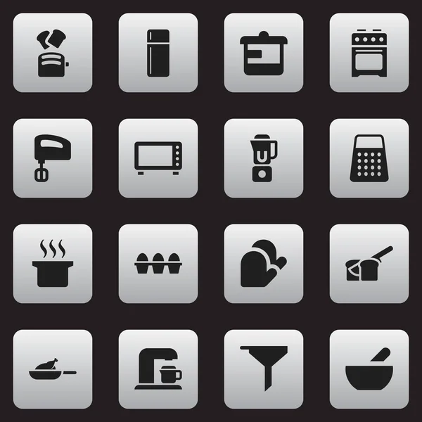 Conjunto de 16 ícones de cozinha editáveis. Inclui símbolos como geladeira, fogão, fabricante de bebidas e muito mais. Pode ser usado para Web, Mobile, UI e design infográfico . —  Vetores de Stock