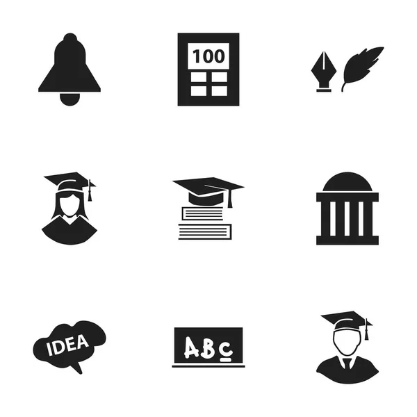 Set de 9 iconos de graduación editables. Incluye símbolos como hembra graduada, hombre diplomado, literatura y más. Puede ser utilizado para el diseño de la tela, móvil, interfaz de usuario e infografía . — Vector de stock