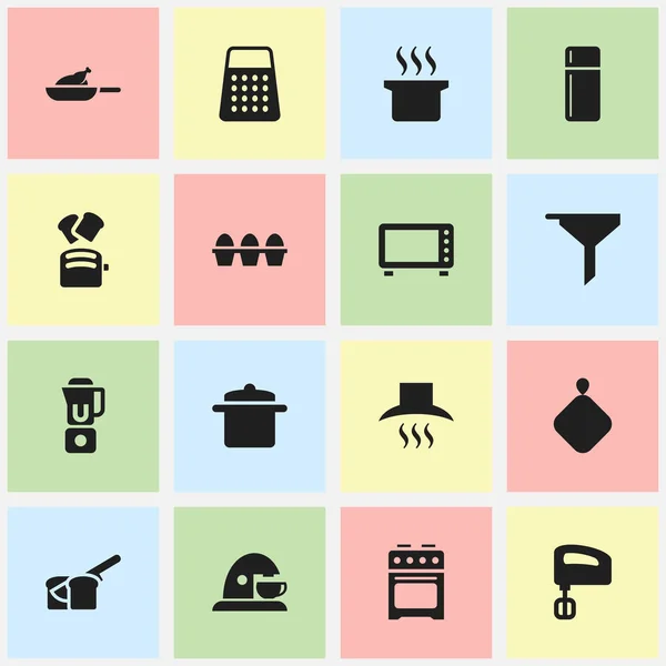 Conjunto de 16 Ícones editáveis Cook. Inclui símbolos como pão de fatia, filtragem, triturador e muito mais. Pode ser usado para Web, Mobile, UI e design infográfico . — Vetor de Stock