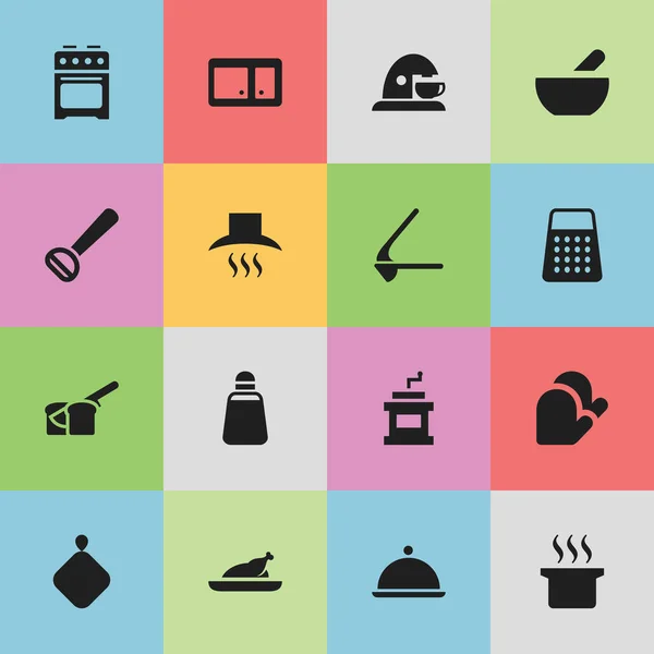 Conjunto de 16 ícones de cozinha editáveis. Inclui símbolos como Mocha Grinder, triturador, frango frito e muito mais. Pode ser usado para Web, Mobile, UI e design infográfico . — Vetor de Stock