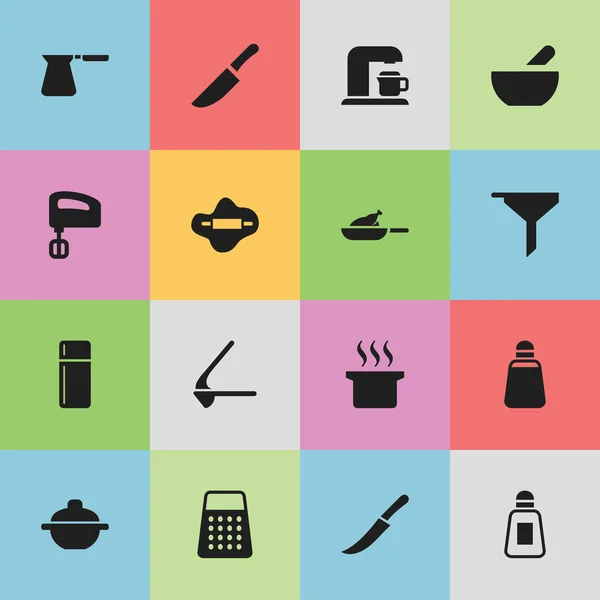 Conjunto de 16 ícones alimentares editáveis. Inclui símbolos como sopa, grelha, saleiro e muito mais. Pode ser usado para Web, Mobile, UI e design infográfico . — Vetor de Stock