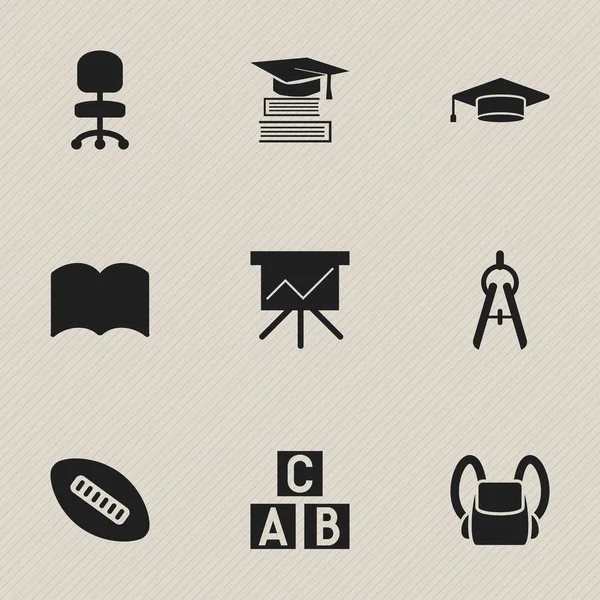 Conjunto de 9 Ícones de Educação Editável. Inclui símbolos como ferramenta matemática, assento de trabalho, cubo de alfabeto e muito mais. Pode ser usado para Web, Mobile, UI e design infográfico . — Vetor de Stock
