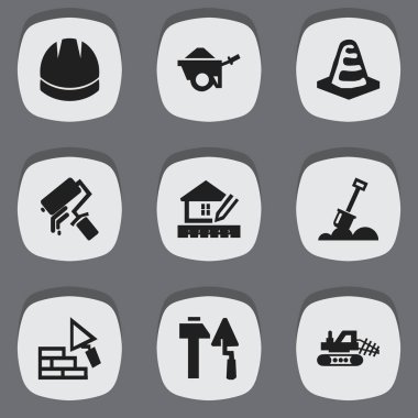 9 düzenlenebilir yapısını simgeler kümesi. Kask, inşaat araçları, bodur ve daha fazlası gibi simgeler içerir. Web, mobil, UI ve Infographic tasarımı için kullanılabilir.
