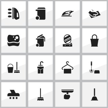 16 düzenlenebilir Temizleme simgeler kümesi. Semboller gibi temizlik seti, kova, fırça ve daha içerir. Web, mobil, UI ve Infographic tasarımı için kullanılabilir.