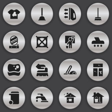 16 düzenlenebilir Temizleme simgeler kümesi. Aspiratör, musluk, duvar ayna ve daha fazlası gibi simgeler içerir. Web, mobil, UI ve Infographic tasarımı için kullanılabilir.