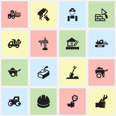 Set Of 16 Editable Building Icons. Includes Symbols Such As Facing, Endurance, Truck And More. Can Be Used For Web, Mobile, UI And Infographic Design. clipart