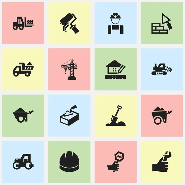 16 düzenlenebilir bina simgeler kümesi. Sembolleri karşı karşıya gibi dayanıklılık, kamyon ve daha fazlasını içerir. Web, mobil, UI ve Infographic tasarımı için kullanılabilir.