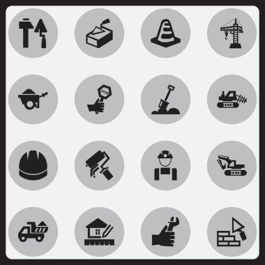 16 düzenlenebilir inşaat simgeler kümesi. Uyarı nesne, Camion, kask ve daha fazlası gibi simgeler içerir. Web, mobil, UI ve Infographic tasarımı için kullanılabilir.