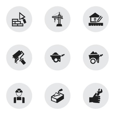 9 düzenlenebilir yapısını simgeler kümesi. Bodur, bulutsuz, çalışan gibi simgeler içerir. Web, mobil, UI ve Infographic tasarımı için kullanılabilir.