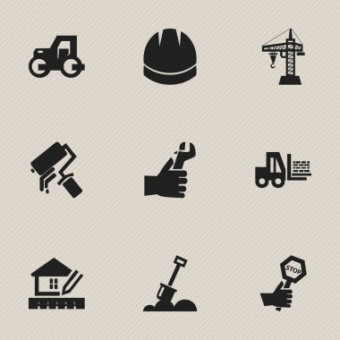 9 düzenlenebilir inşaat simgeler kümesi. Küreği, kask, dayanıklılık ve daha fazlası gibi simgeler içerir. Web, mobil, UI ve Infographic tasarımı için kullanılabilir.