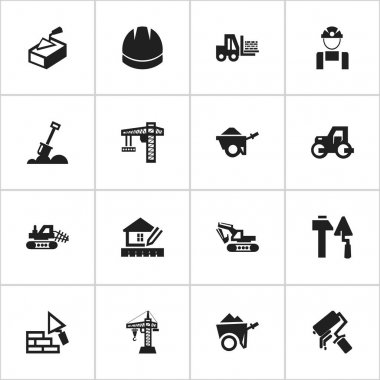 16 düzenlenebilir yapısını simgeler kümesi. Sembolleri karşı karşıya gibi kazı makinesi, tırtıl ve daha fazlasını içerir. Web, mobil, UI ve Infographic tasarımı için kullanılabilir.