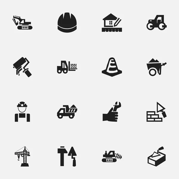 Zestaw 16 ikon można edytować budynku. Zawiera symbole, takie jak narzędzia budowlane, powiadomienia obiektu, pracowników i więcej. Mogą być używane dla sieci Web, mobilnych, interfejsu użytkownika i Infographic Design. — Wektor stockowy