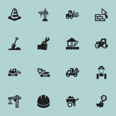 16 düzenlenebilir bina simgeler kümesi. Asansör, katır, kaldırma donanımları ve daha fazlası gibi simgeler içerir. Web, mobil, UI ve Infographic tasarımı için kullanılabilir.