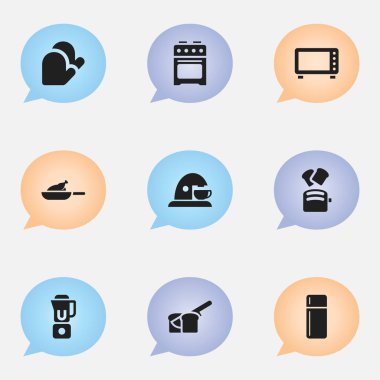 9 düzenlenebilir Cook simgeler kümesi. Buzdolabı, el mikseri, Panjur gibi simgeleri içerir. Web, mobil, UI ve Infographic tasarımı için kullanılabilir.