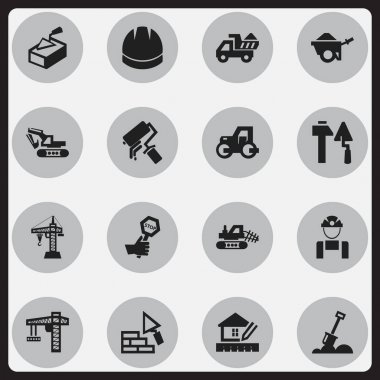 16 düzenlenebilir inşaat simgeler kümesi. Bodur, kask, inşaat araçları ve daha fazlası gibi simgeler içerir. Web, mobil, UI ve Infographic tasarımı için kullanılabilir.