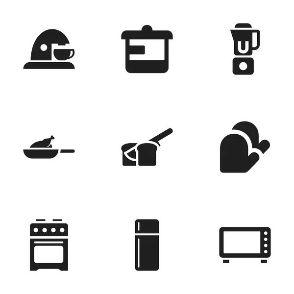 Sada 9 upravovat potraviny ikon. Obsahuje symboly Cup, sporák, gril a další. Lze použít pro webové, mobilní, Ui a infografika Design. — Stockový vektor