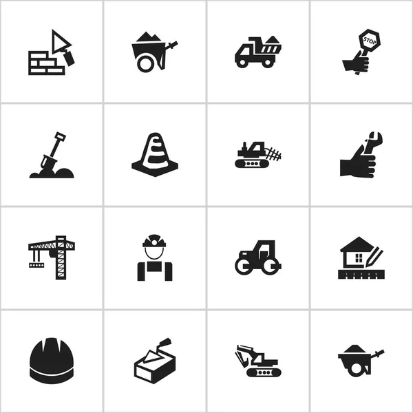 Набор из 16 редактируемых строительных икон. Includes Symbols such as Endurance, Trolley, Notice Object and More. Can be used for Web, Mobile, UI and Infographic Design . — стоковый вектор