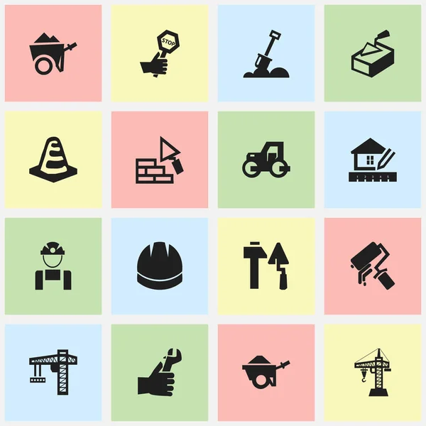 Set Of 16 Editable Building Icons. Includes Symbols Such As Spatula , Facing, Hands. Can Be Used For Web, Mobile, UI And Infographic Design. — Stock Vector