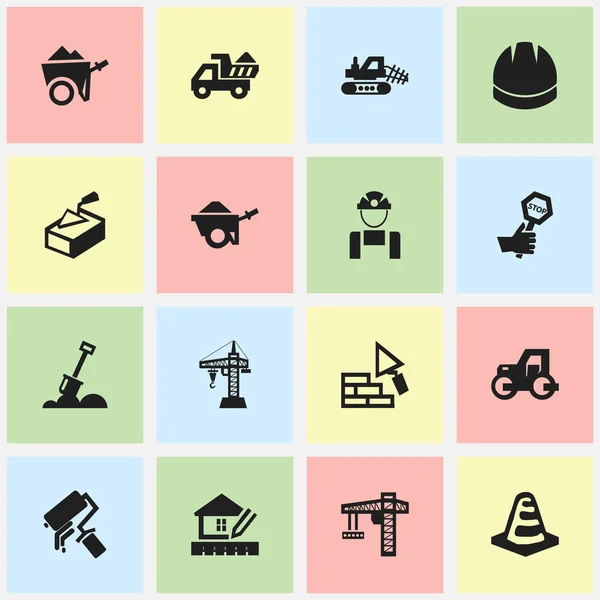 Set Of 16 Editable Structure Icons. Includes Symbols Such As Hardhat, Employee, Scrub And More. Can Be Used For Web, Mobile, UI And Infographic Design. — Stock Vector