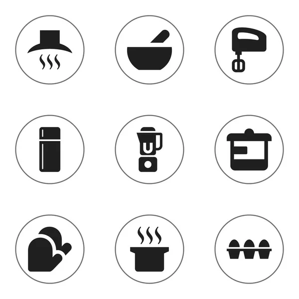 Conjunto de 9 Ícones editáveis Cook. Inclui símbolos como pote de sopa, misturador de mão, agitador. Pode ser usado para Web, Mobile, UI e design infográfico . —  Vetores de Stock