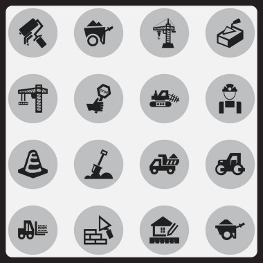 16 düzenlenebilir inşaat simgeler kümesi. Kamyon, çalışan, arabası ve daha fazlası gibi simgeler içerir. Web, mobil, UI ve Infographic tasarımı için kullanılabilir.