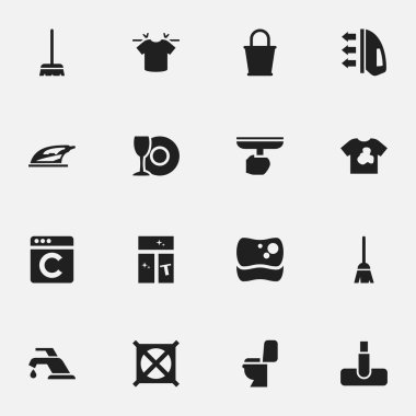 16 düzenlenebilir hijyen simgeler kümesi. Musluk, alet, cihaz ve daha fazla yıkama gibi simgeler içerir. Web, mobil, UI ve Infographic tasarımı için kullanılabilir.