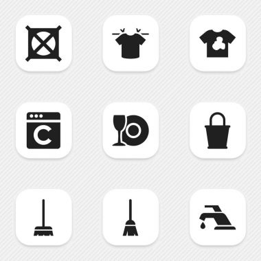 9 düzenlenebilir hijyen simgeler kümesi. Hiçbir Çamaşırhane, çırpma teli, temiz tişört ve daha fazlası gibi simgeler içerir. Web, mobil, UI ve Infographic tasarımı için kullanılabilir.