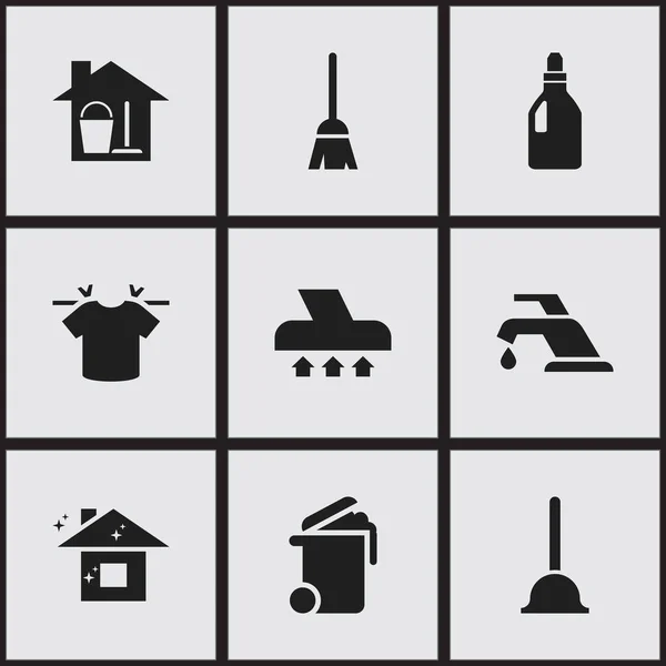 Set de 9 iconos de higiene editables. Incluye símbolos tales como drenaje de goma, envase, palo de escoba y más. Puede ser utilizado para el diseño de la tela, móvil, interfaz de usuario e infografía . — Vector de stock